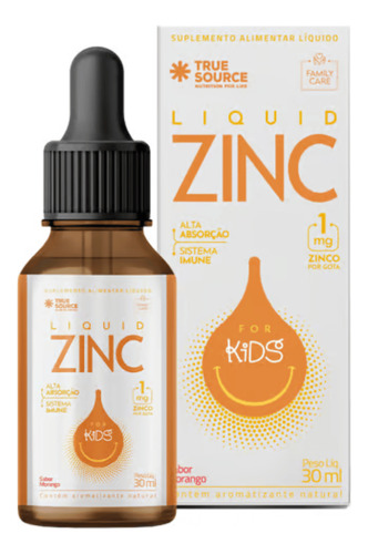 Zinco Líquido Sabor Morango Com 30ml - True Source