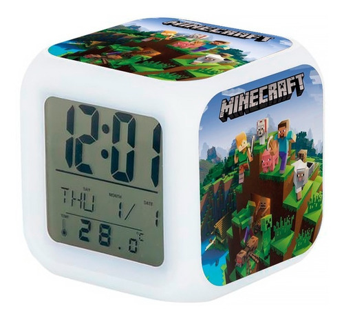 Reloj Despertador Minecraft Con Luz Led 