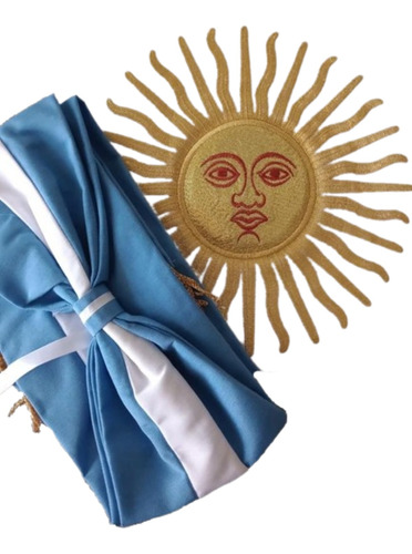 Bandera Argentina Con Moño C/1 Sol Bordado Reglamentaria