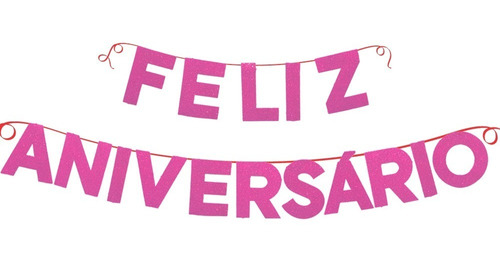 Faixa Decorativa - Feliz Aniversário Rosa E V A Com Glitter 