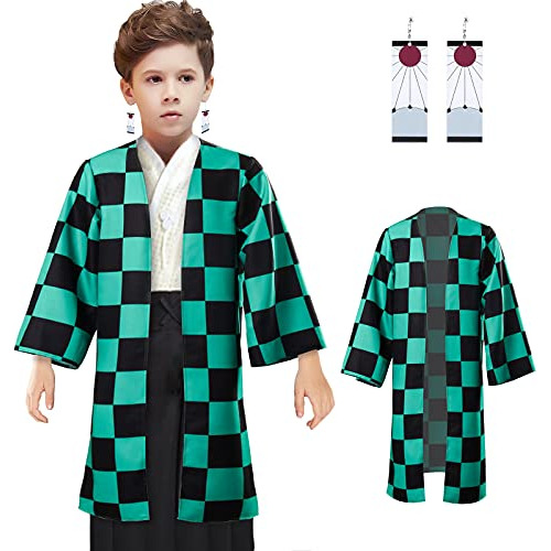 Vzqi Niños Demon Slayer Kimono Tanjirou Cosplay Bata Niños A