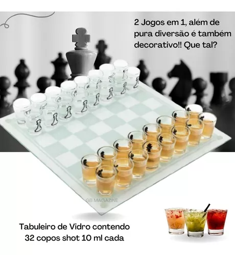 JOGO DE XADREZ SHOT DRINK TABULEIRO DE VIDRO