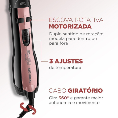 Escova Rotativa Mondial 1200w Er-10 Black Rose + Nf-e