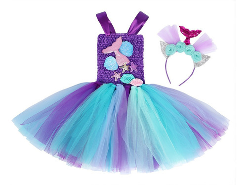 Conjunto Disfraz Vestido Sirena Sirenita Ariel Niña Tutú Tul