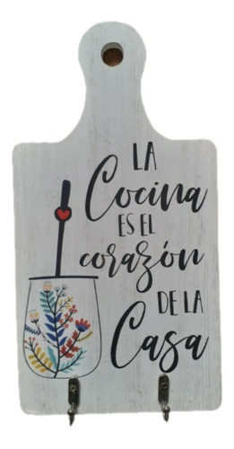 Tabla Colgante Para Cocina Con Ganchos Porta Llaves 16x30cm