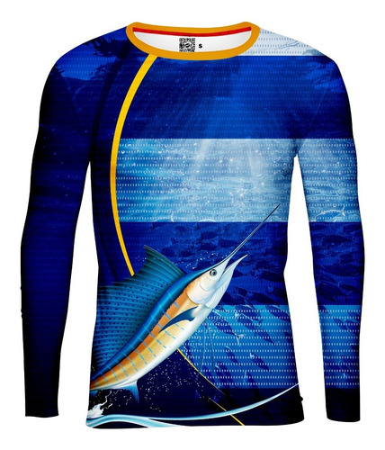 Playera Jersey Pesca Manga Larga Mar Azul Pez Vela Rayas