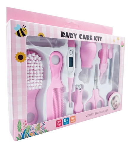Kit Higiene Com Termômetro Cuidado Bebê Recém Nascido 10pçs Cor Rosa