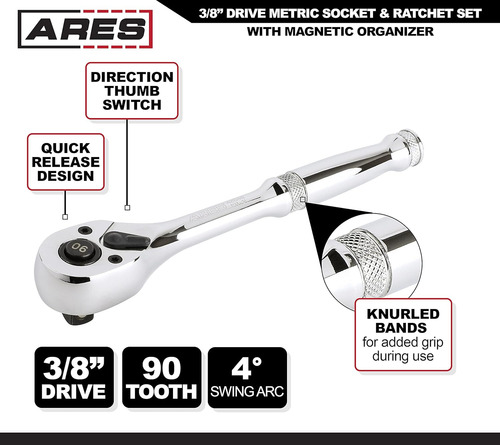 Ares 47004-juego De Llaves Métricas De 3/8 Pulgadas Y Trinqu