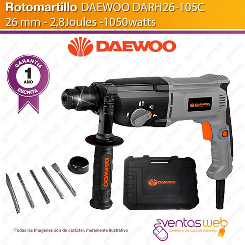 Imagen 2 de 5 de Rotomartillo Cincelador Daewoo 2,8j 1050w + Maletin Y Mechas