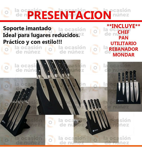 Imagen 3 de 7 de Kit Gastronomico Set 5 Cuchillos Base Magnetica Cocina Chef