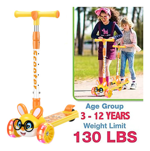 Scooter Monopatín De Pie Plegable Niños 2-12 Años Luces Led