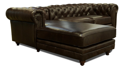 Sala Esquinera De Piel Genuina Chesterfield G - Confortopie Color Chocolate Grasso