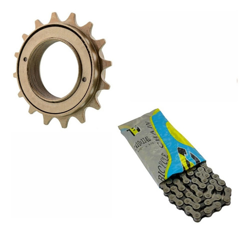 Kit Combo Bike Catraca 16 Dentes Corrente Grossa Sem Marcha Cor Dourado Quantidade Mínima De Dentes 1