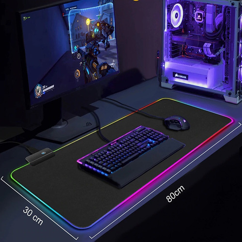 Mouse Pad Gamer Exbom Mp-led3080 De Emborrachado Liso Grande Preto Liso