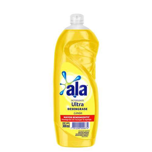 Imagen 1 de 2 de Detergente Ala Ultra Limón semi concentrado en botella 300 ml