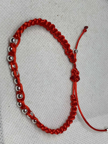 Imagen 3 de 7 de Tobillera Roja Macrame Bolitas Bolas De 4 Mm Plata 925