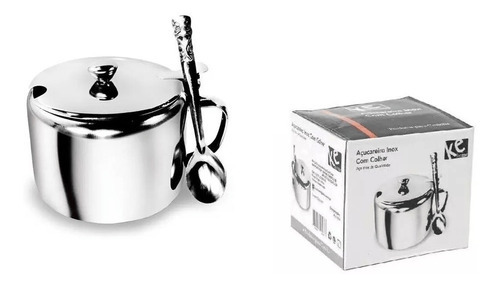 Açucareiro Inox Metálico Com Colher 300ml Kehome Cor Prata