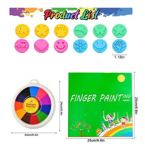 Set De Pintura De Dedos, 12 Colores Y 12 Sellos