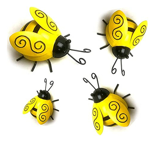 4pcs Metal Bumblebee Decor, Garden Wall Art Bee 3d Scul...