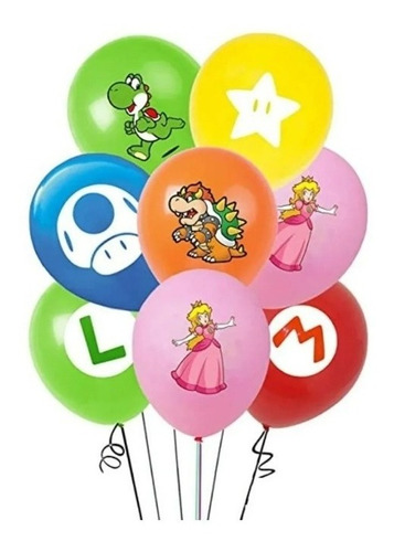 Set Globos De Látex Mario Bross Video Juegos 8 Piezas 