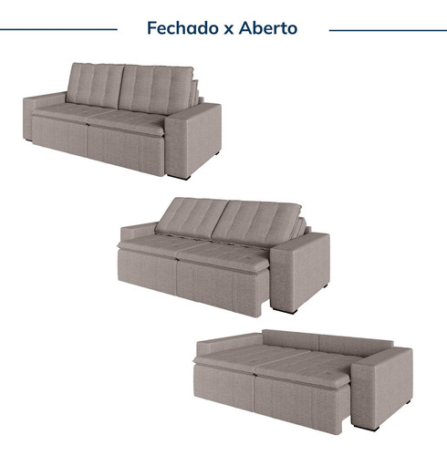 Sofá Cama Retrátil E Reclinável 4 Lugares 240cm Em Linho