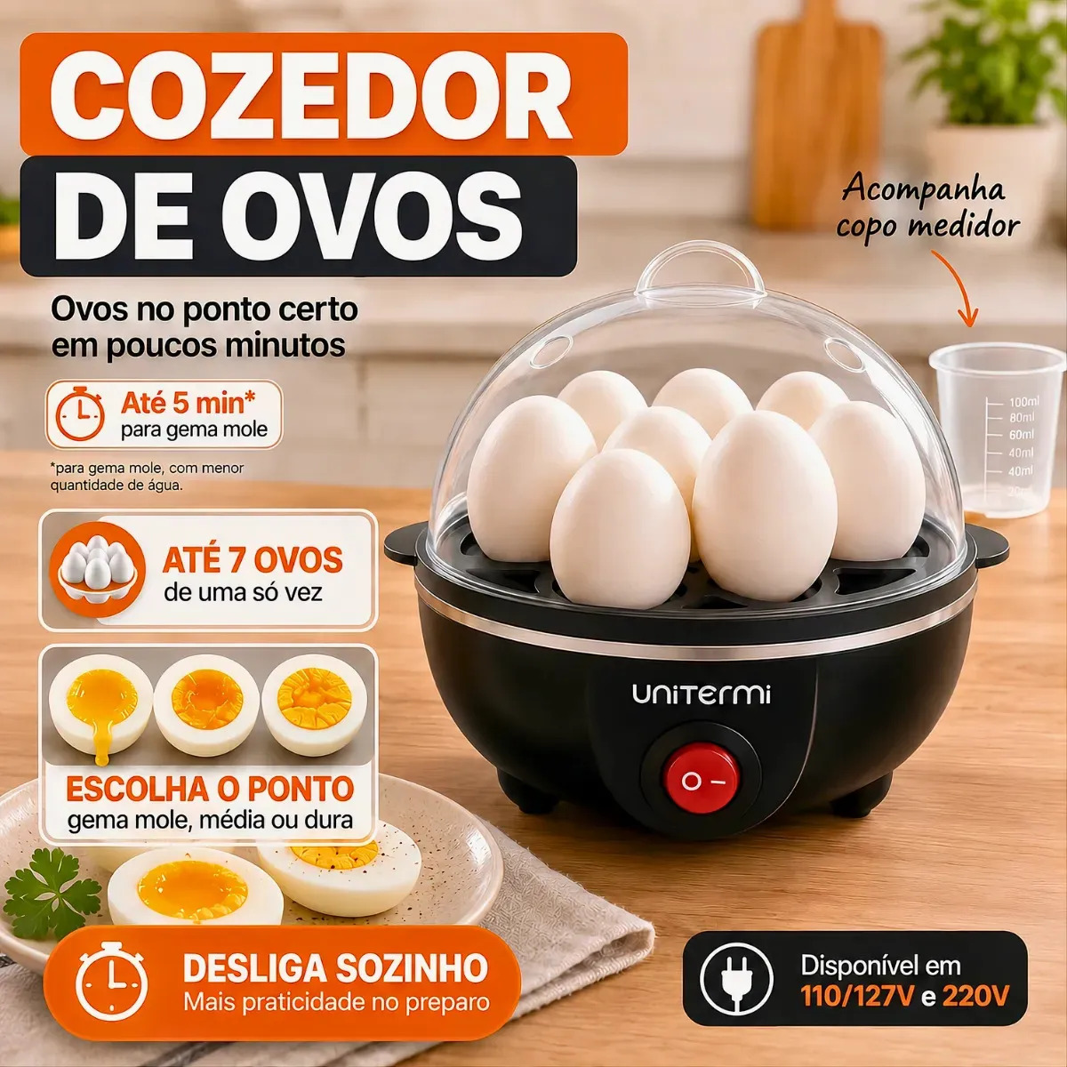 Cozedor De Ovos Elétrico Desligamento Automático A Vapor Portátil Cozinha 7 Ovos Egg Fit Fitness Panela Elétrica Fácil Limpeza Econômico Ovo Cozido Legume