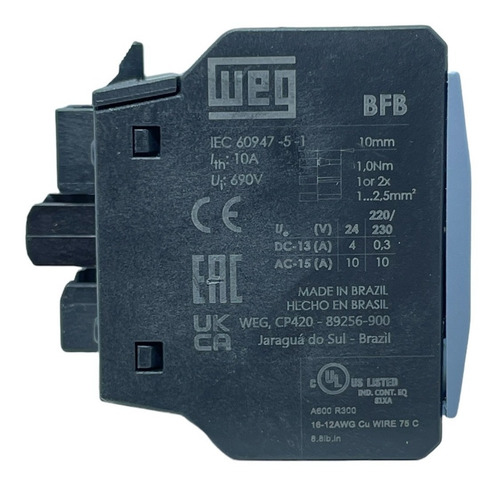 Bloco Contato Auxiliar Frontal 2na+2nf P/ Contator Weg Cwb