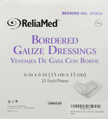 Gasa Con Bordes, 6 X 6, Sin Látex, Estéril 25/bx Por Reli.