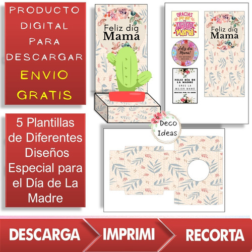 Imagen 4 de 4 de Kit Imprimible Caja Porta Maceta Dia De La Madre 002 Con Tag