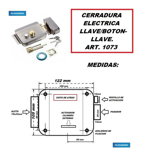 Imagen 2 de 10 de Cerradura Electrica Con Doble Tambor Y Llaves Para Porton