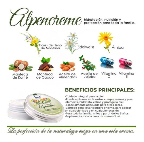 Imagen 6 de 7 de Crema Humectante Swiss Just Edición Especial Alpencreme 50g