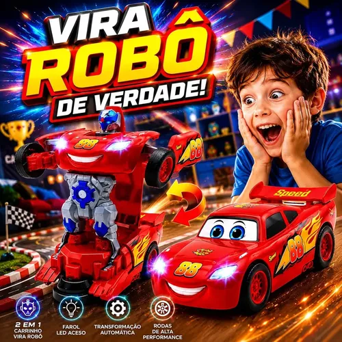 Carrinho Vira Robõ Transformers Relâmpago Mcqueen Com Som Luzes Brinquedo Infantil Criança
