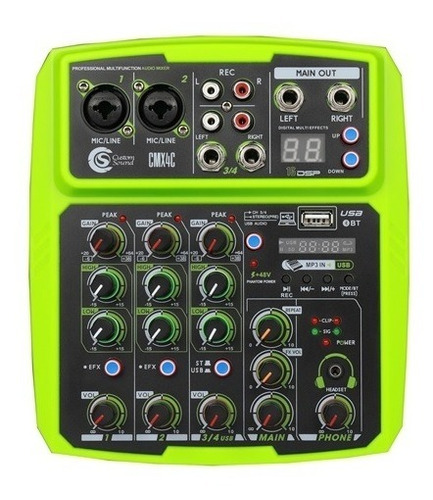 Mixer 4 Canais Custom Sound Usb Bluetooth Cmx 4c Verde