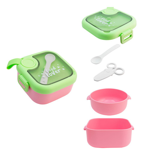 Contenedor Lunch Box Hermético Tapa Divisiones 5 Pzas 750 Ml Color Rosa/verde