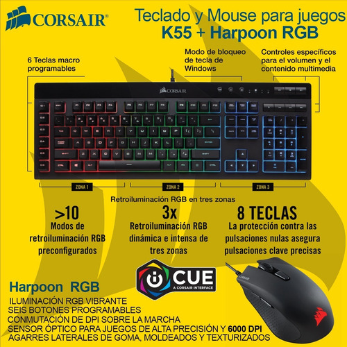 Combo Teclado Y Mouse Gamer Corsair K55 + Harpoon Rgb