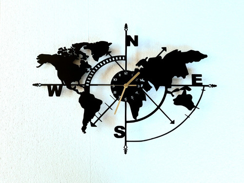 Reloj Pared Planisferio Puntos Cardinales Mapamundi  60x40cm
