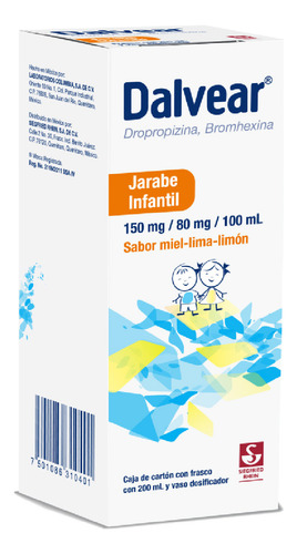 Dalvear Jarabe Infantil Sabor Miel- Lima- Limón, 1 Frasco 200 Ml + Vaso Dosificador