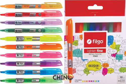 Caja X10 Resaltadores Filgo Lighter Fine Colores Fluo Y Soft