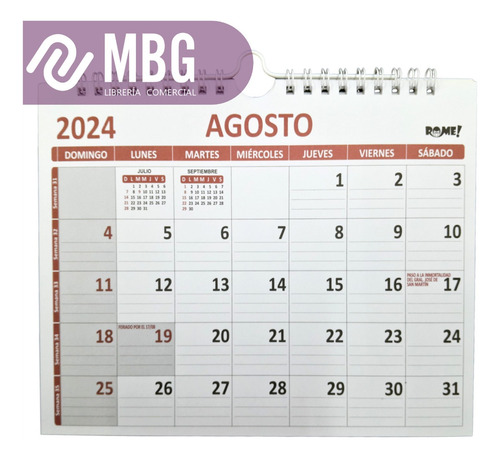 Imagen 2 de 4 de Rome Calendario Medio Of Apaisado Rojo Con Espiral - 2024