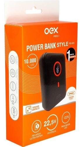 Carregador Usb Portatil Power Bank 10000mah Pb303 Preto Oex