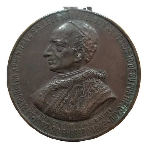 Antigua Medalla Argentina Al Papa León Xiii 1903 (Usado)