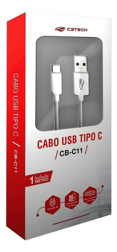 Cabo Usb X Usb-c 1m 2a Cb-c11wh Branco C3 Tech