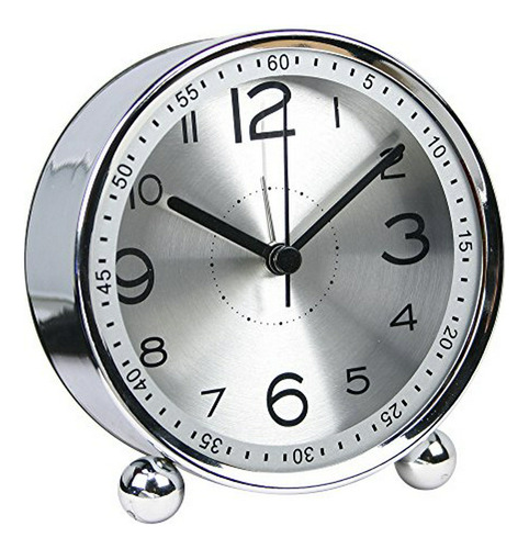 Reloj Despertador 4 Pulgadas, Clásico Cuarzo, Plata