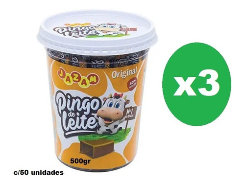 3 Potes Pingo De Leite Jazam Original 500g C/ 50 Unidades