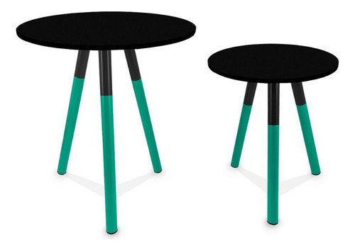 Conjunto Mesa De Canto Dupla Houston Redonda Verde Preto Cor Verde/preto