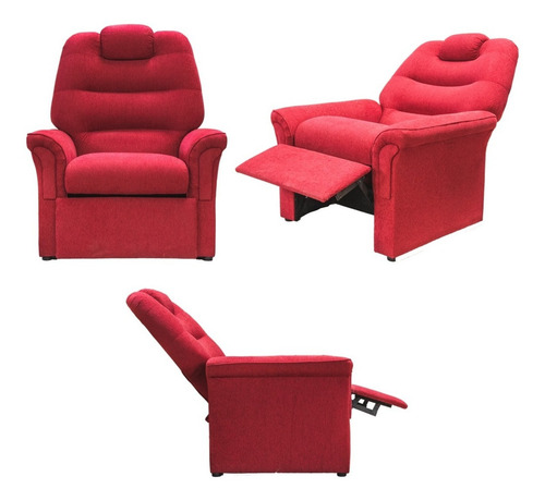 Poltrona reclinable Tu Sillon Ya Reclinable Reclinable Simple de 1 cuerpo color rojo de chenille y patas color negro de plástico