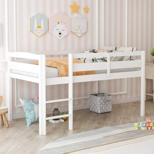 Purlove Cama Tipo Loft Doble Marco Madera Para Niña Niño No