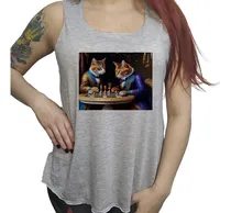 Comprar Musculosa Dama 2 Gatos Con Traje Jugando Ajedrez Chess