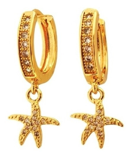 Aretes Luna Y Estrella Oro Lam Y Zirconias