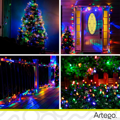 Luces Serie 200 Led Color Luz Multicolor Color Cable Verde Artego Interior Exterior Decoración Navidad Árbol Navidad Eventos Bodas Led Christmas String Lights Waterproof 8 Modos Uso Temporizador